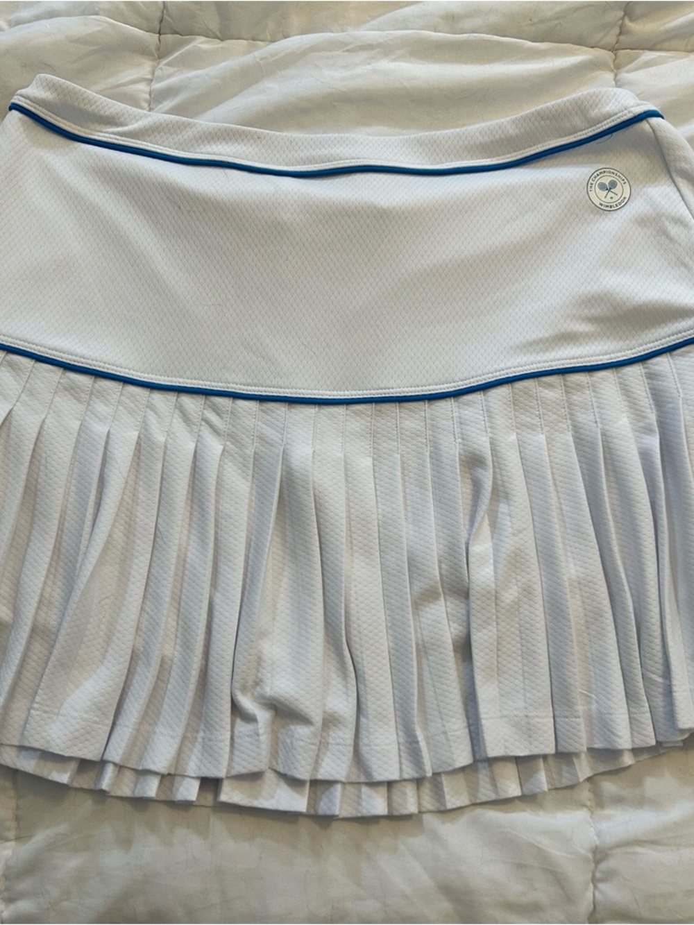 Official Wimbledon White Pleated Tennis Skirt with Blue Trim